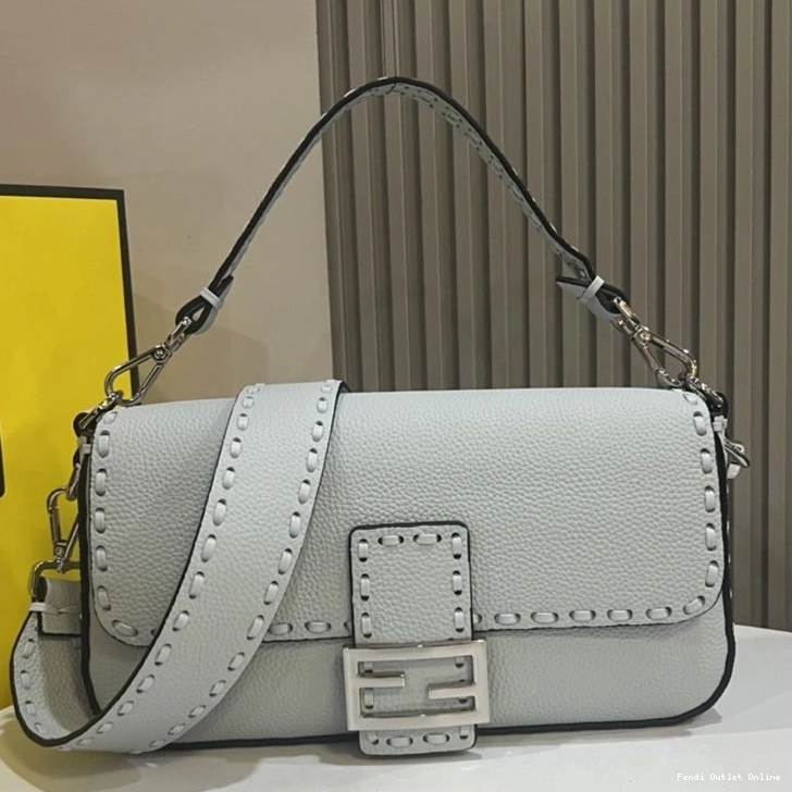 Affordable Romano Leather Bag Cuoio Sky In Blue Fendi Medium Baguette Selleria 0801